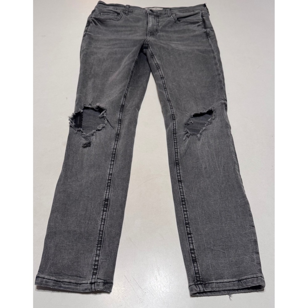 Free People Womens Gray Black Goth Emo Distressed Skinny Jeans High Rise Y2K 28R